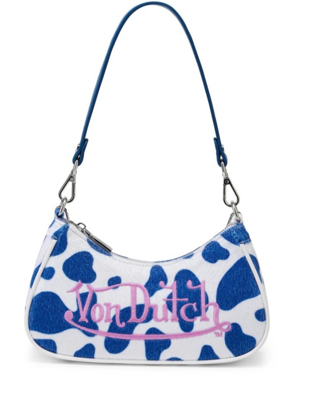 Von Dutch Blue Cow Print Shoulder Bag with Chain Bag Charm NWT